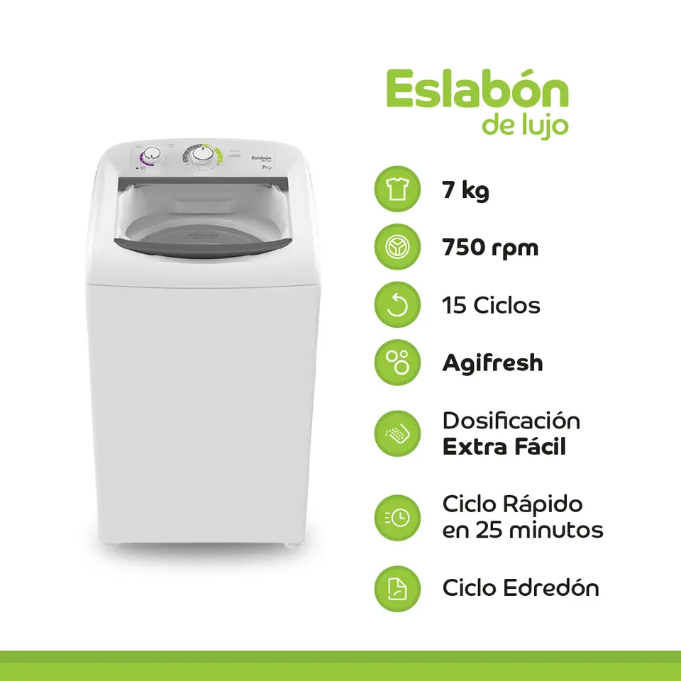 Lavarropas ESLABON DE LUJO 7KG superior OUTLET - EWH07BBDIM