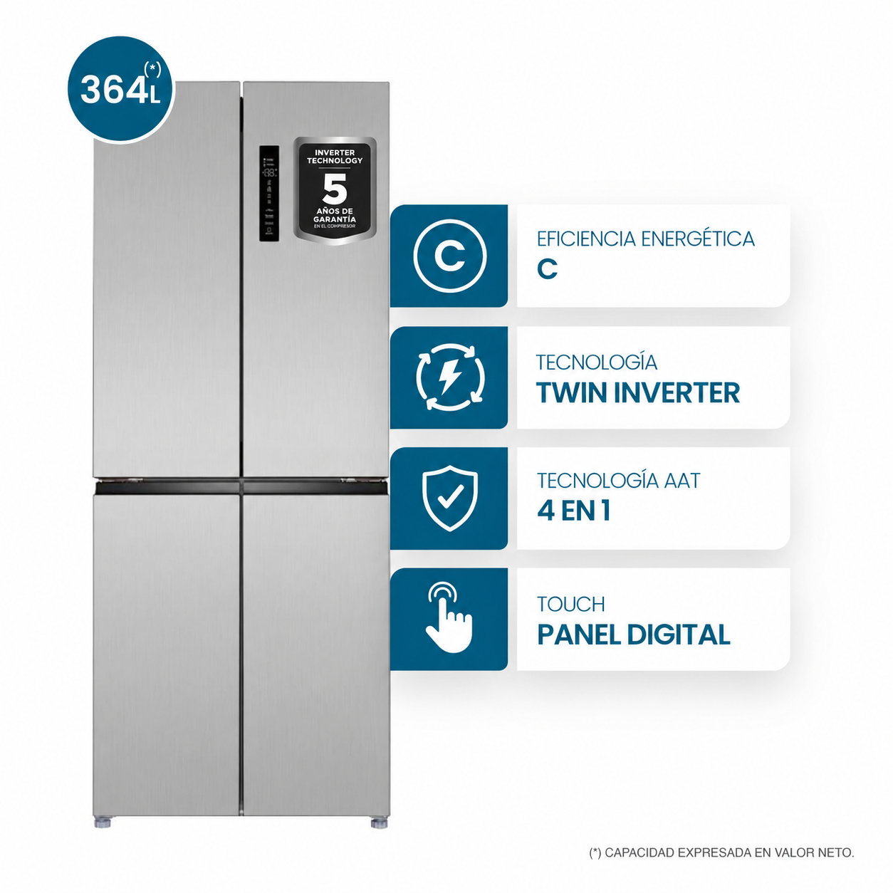 Heladera Primera Marca 364L Multidoor No Frost Inverter Inox