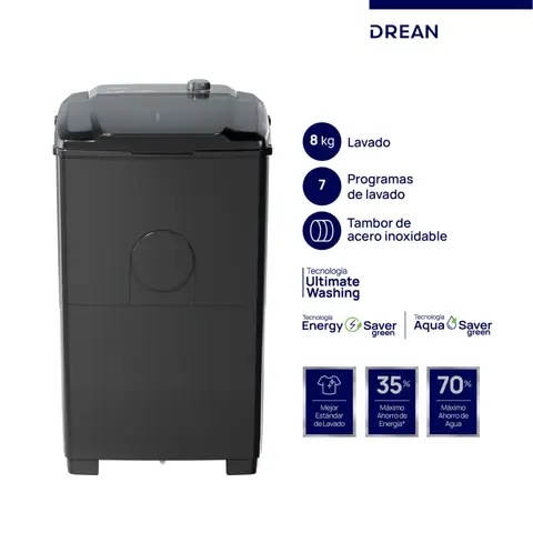 Lavarropas DREAN 8 kg semiautomático Gris OUTLET PREMIUM - LTDR87SG0