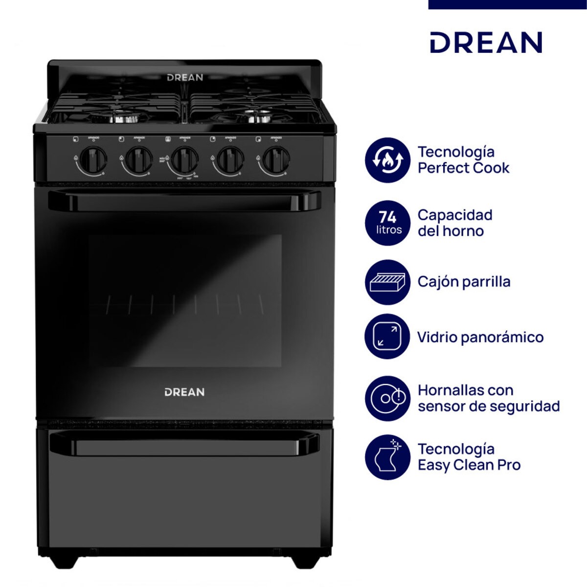 Cocina DREAN 56 cm Multigas Negra OUTLET PREMIUM - CD5602AN0
