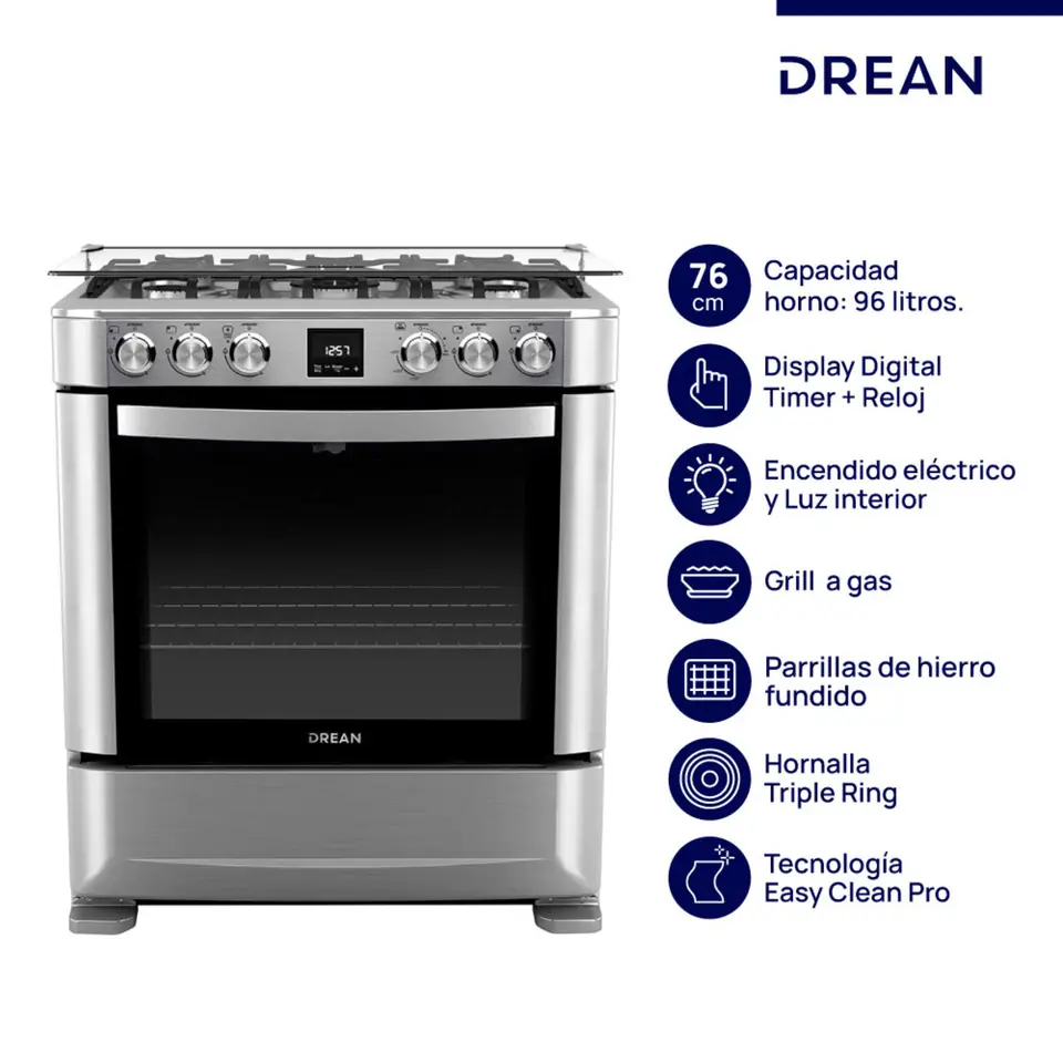 Cocina DREAN 76 cm Multigas Inoxidable con Display PRIMERA - CD7609EI