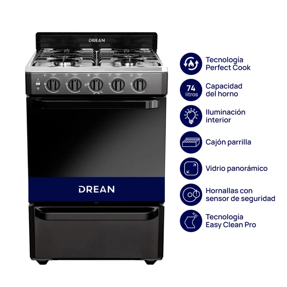 Cocina DREAN 56 cm Multigas Negra con Encendido Eléctrico PRIMERA - CD5603AN0