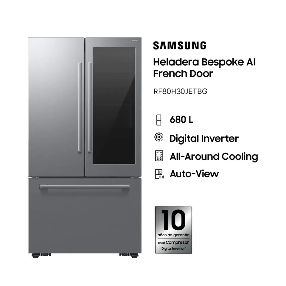 Heladera SAMSUNG 680 L French Door No Frost Inverter AutoView Silver PRIMERA - RF80H30JETBG