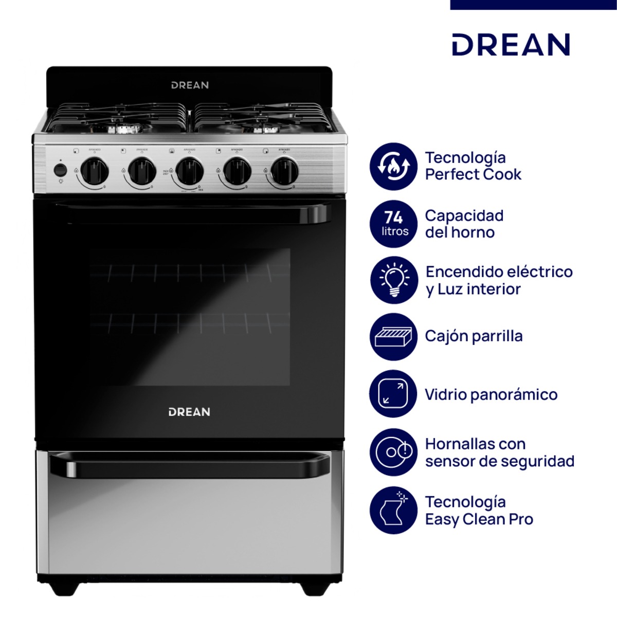 Cocina DREAN 56 cm Multigas Inoxidable con Encendido Eléctrico OUTLET PREMIUM - CD5603AI0