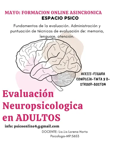ACTUAIZACION EVALUACION NEUROPSICOLOGICA EN ADULTOS