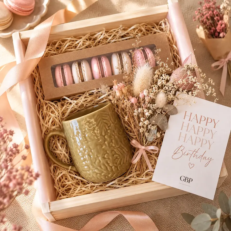 Box Sos Tan Única | Taza Artesanal & Macarons