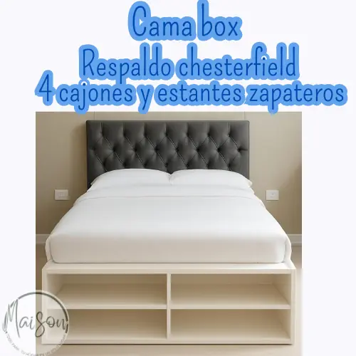 Cama box 2 plazas + respaldo chesterfield