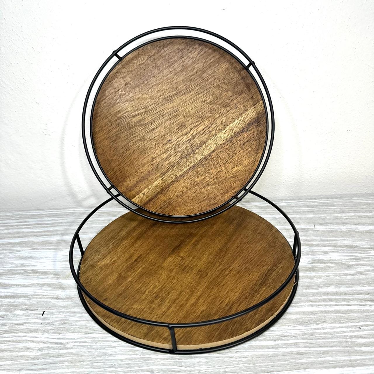 set bandeja lily metalica y madera