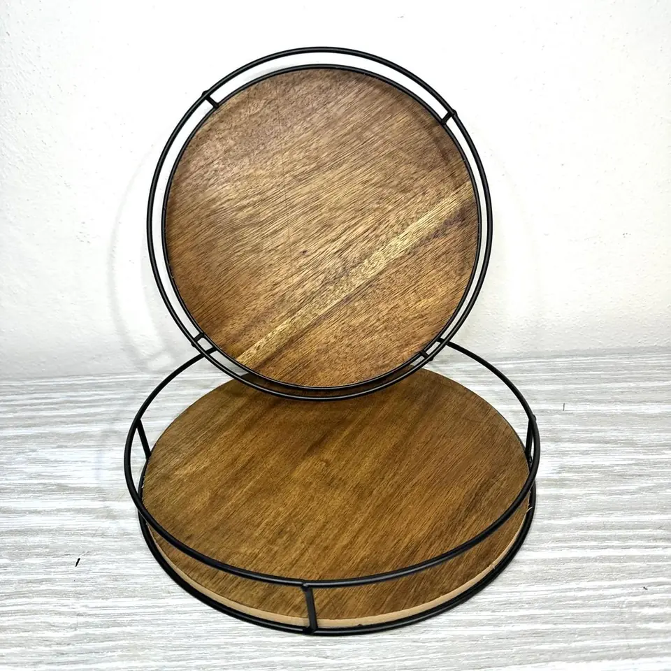 set bandeja lily metalica y madera