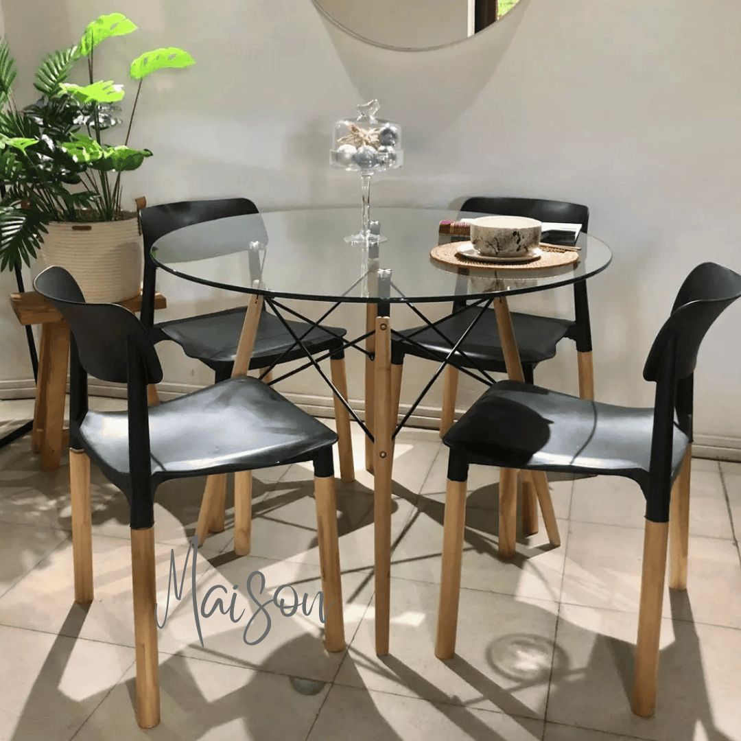 Mesa eames de vidrio 100 cm + 4 sillas milan