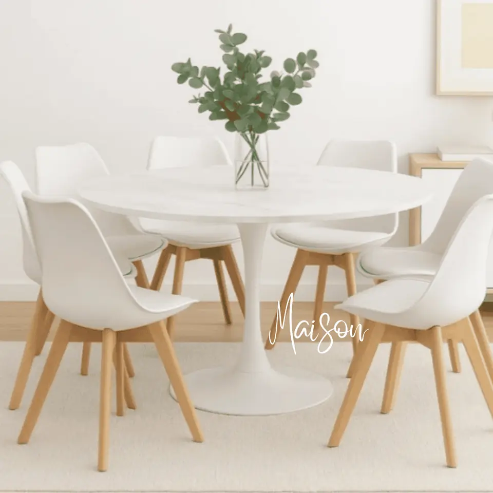 Mesa tulip pie central  120 cm y 6 sillas tulip