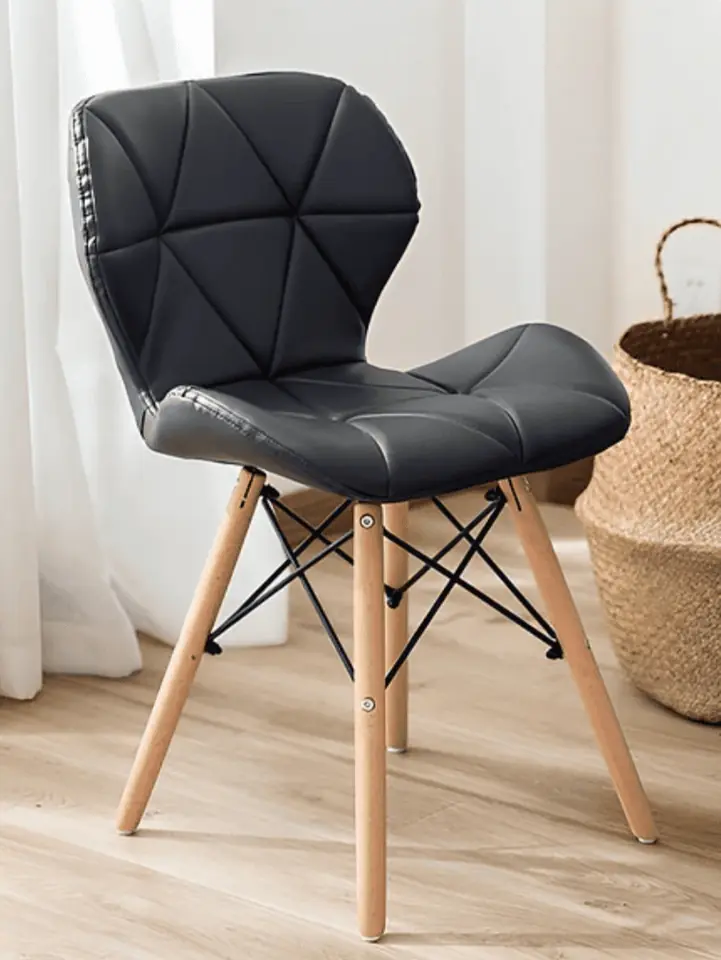 silla hexagonal tapizada ecocuero negro