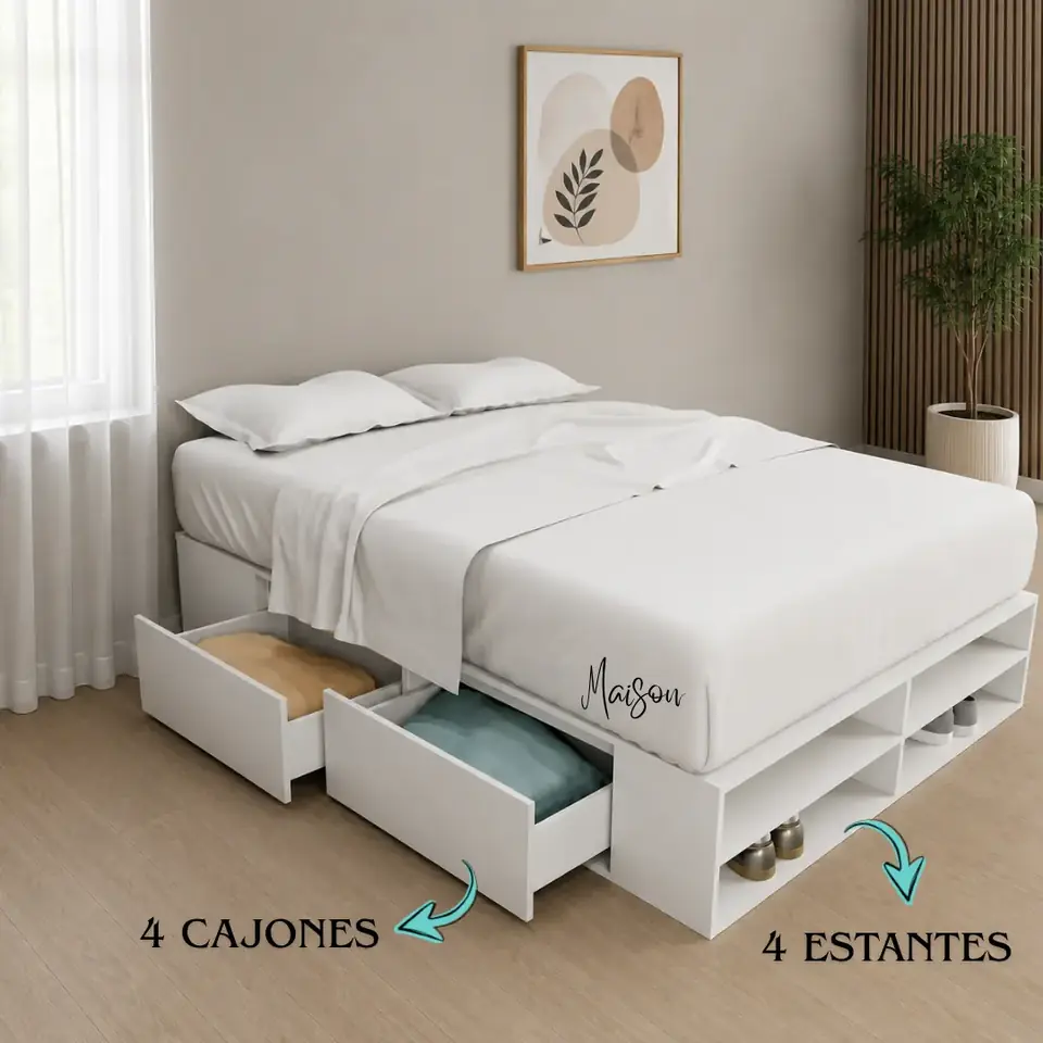 Cama box 2 1/2 plaza , 4 cajones y estantes zapateros