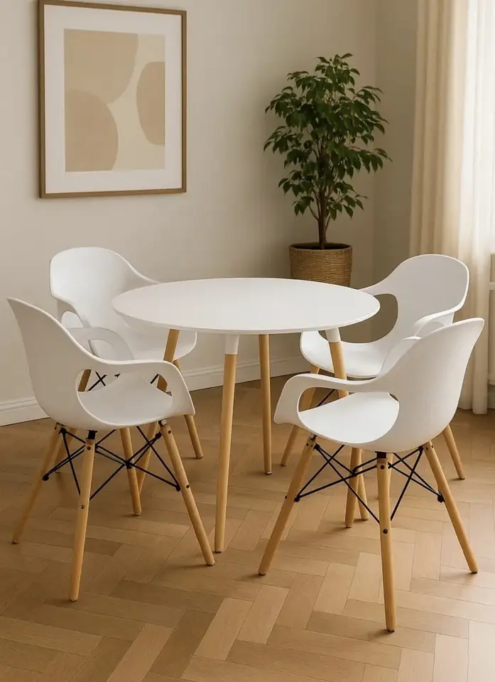 Mesa eames redonda 90 cm + 4 sillones jim good