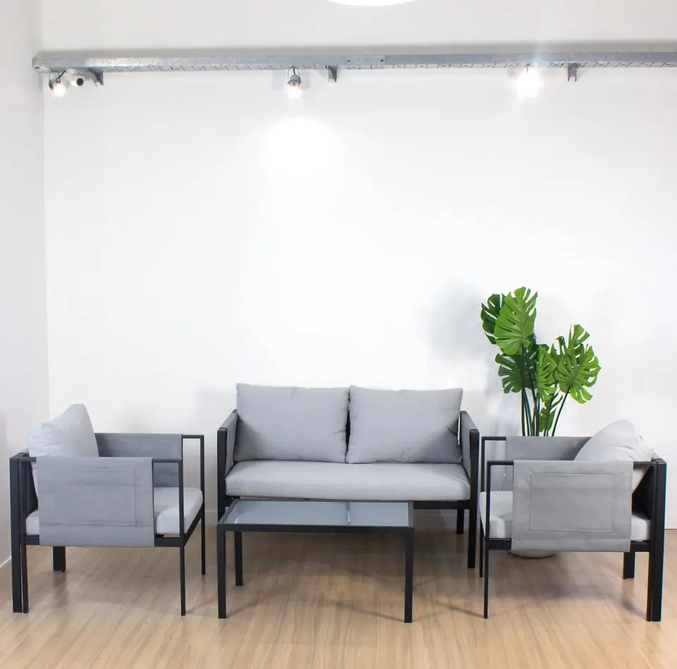 Set de exterior, sillones y mesita para jardín, gris