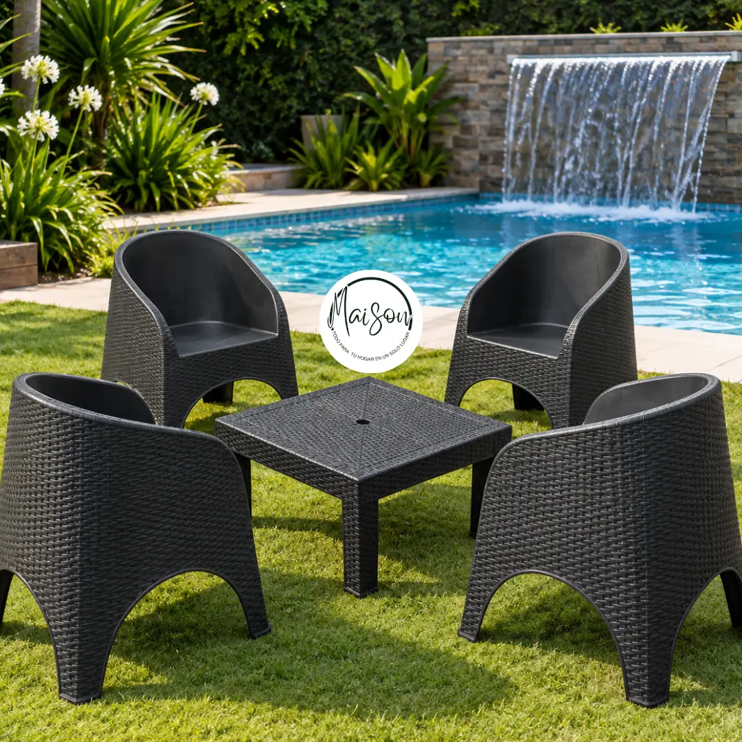 4 sillones  + mesa ratona 80x80 todo simil ratan color negro