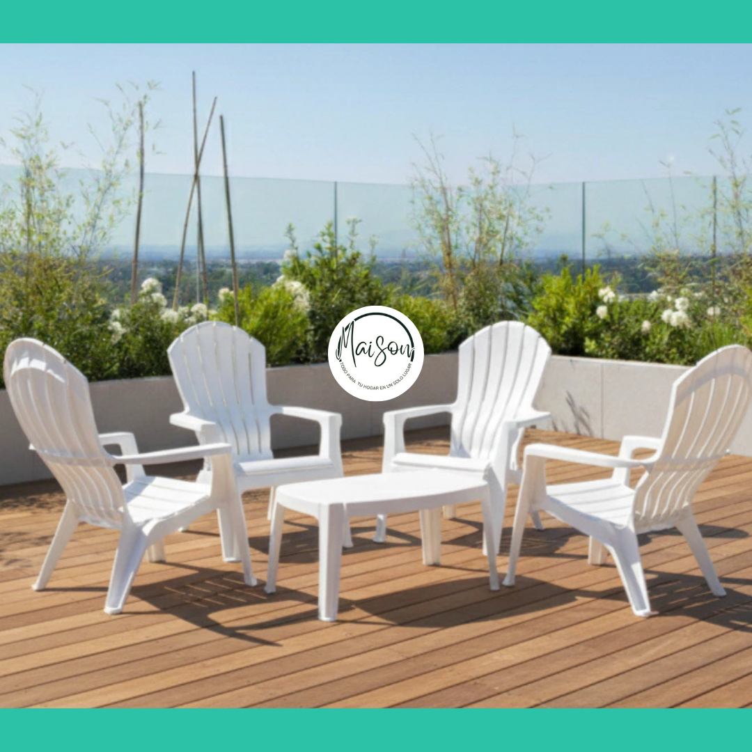 4 sillones miami blancos + mesa ratona monoblock