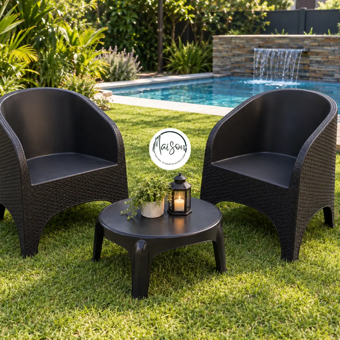 2 sillones simil ratan + mesa ratona redonda 60cm