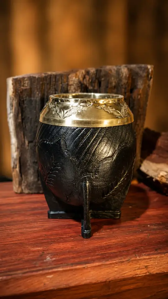 TORPEDO DE CALABAZA FORRADO EN CUERO REPUJADO VIROLA DE COLOR BRONCE