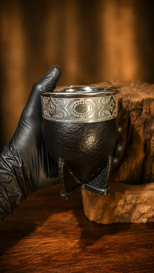 MATE IMPERIAL CALABAZA FORRADO EN CUERO VIROLA PERSONALIZADA CON GRABADO LASER
