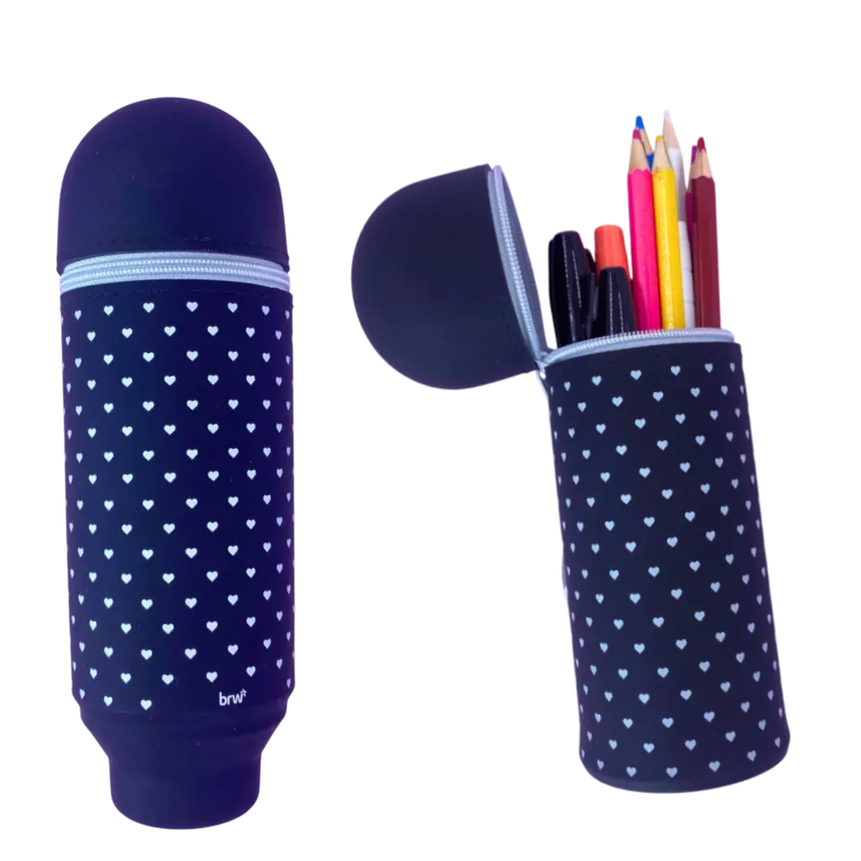 Cartucheras de Silicona Tubo Vertical - Corazones Negro - BRW Porta Lápices de escritorio Extensible