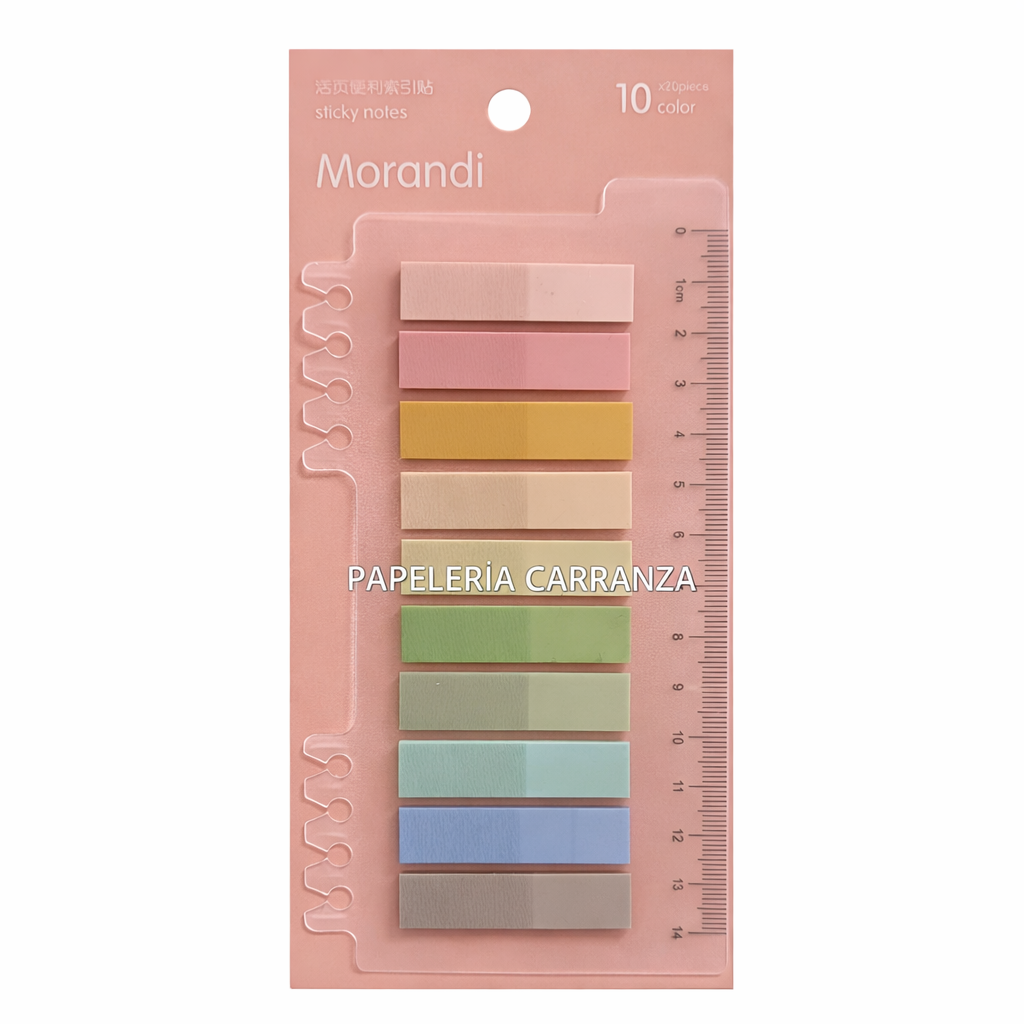 Señaladores de Pagina "Morandi Pastel" 10 Colores (apto para Cuadernos Inteligentes y Carpetas) + Regla
