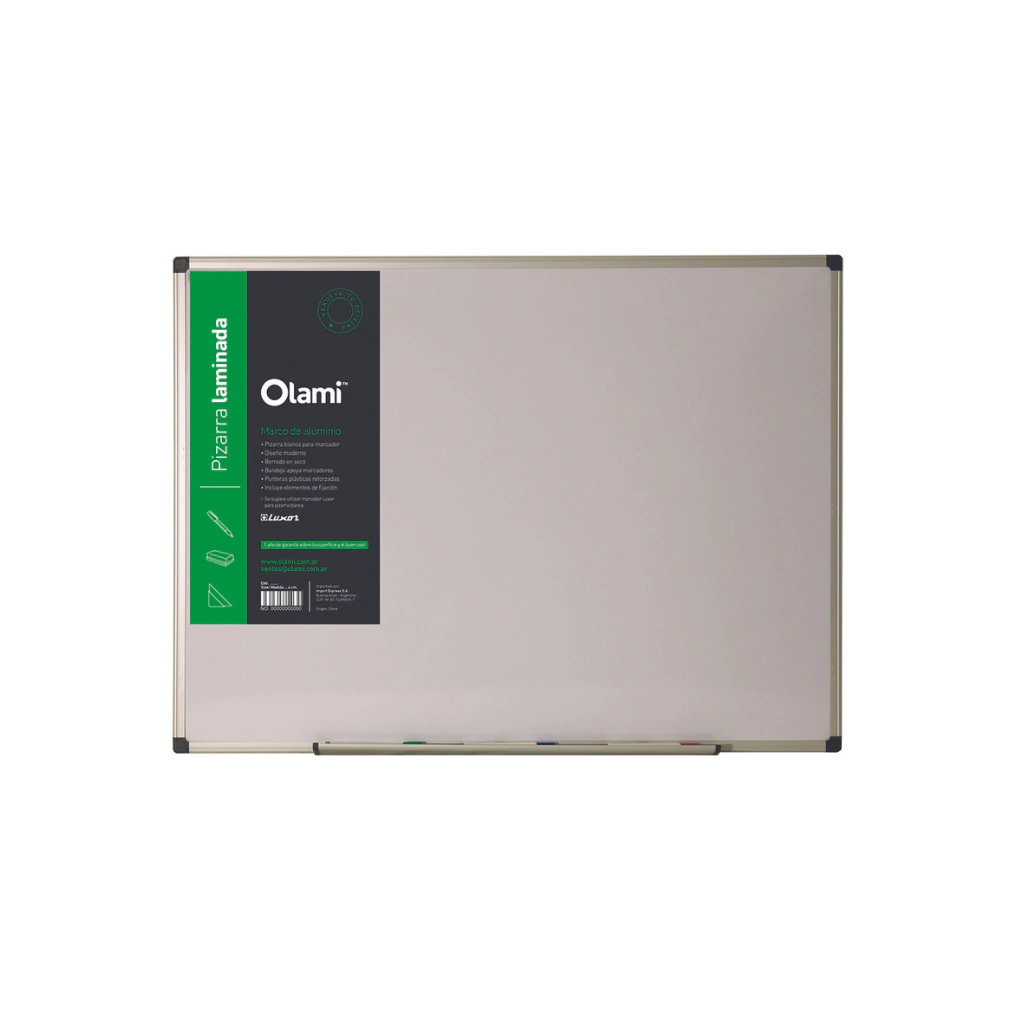Pizarra Blanca Olami 30x45 + Soporte para colgar + Soporte para B0rrador y Marcad0r (Marco Aluminio)
