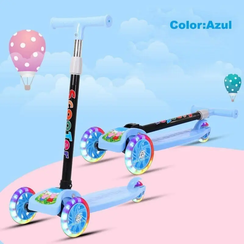 Monopatin Plegable - Scooter Celeste - 3 Ruedas c/ Luz