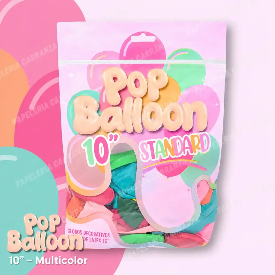 GLOBOS POP BALOON 10"  "COLORES SURTIDOS" BOLSA X 50 UNIDADES (TRADICIONALES)