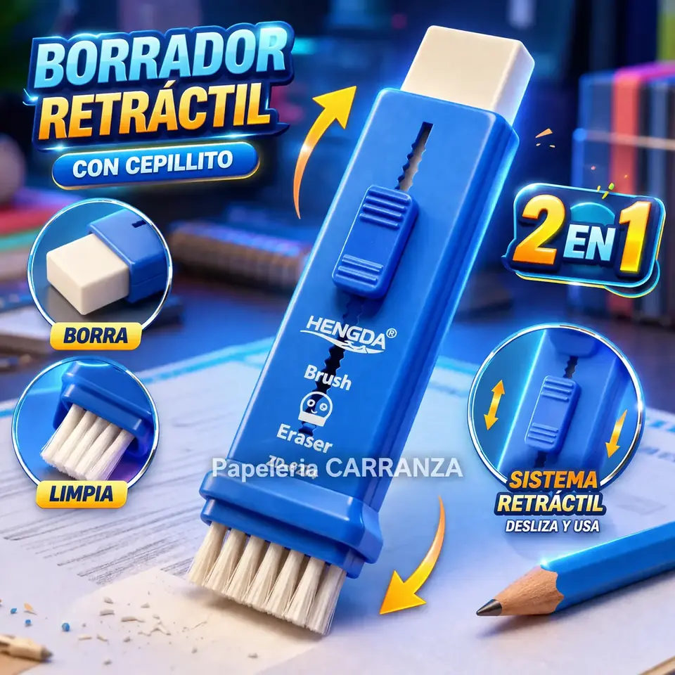 Borrador Retractil + Cepillito de Limpieza ZHENGDA 2 en 1
