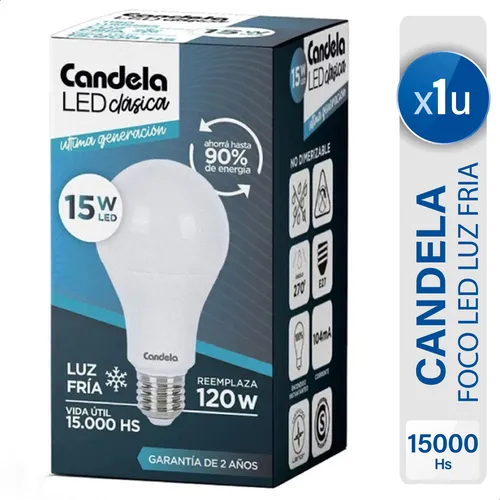 Focos Led Candela - 15w - Luz Fría (Ahorra hasta 90% de Energía)