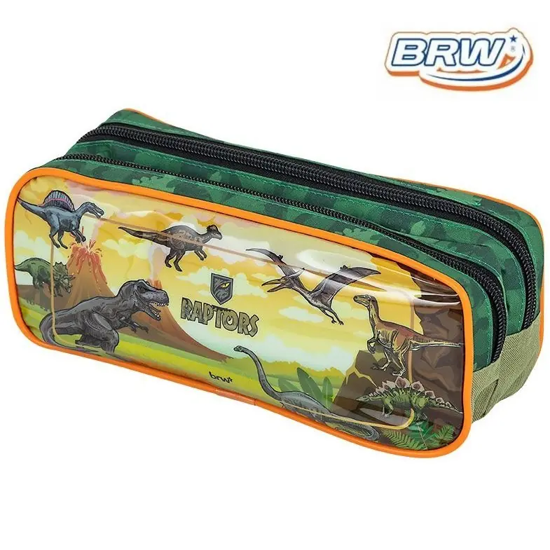 CARTUCHERAS BRW *RAPTORS* (Dinosaurios Verde) GRANDE 2 CIERRES