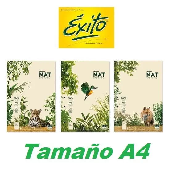 Block Pegado Ledesma "NATURAL" A4 80 Hojas de 75 gr (Exito) Rayado / Cuadriculado / Liso