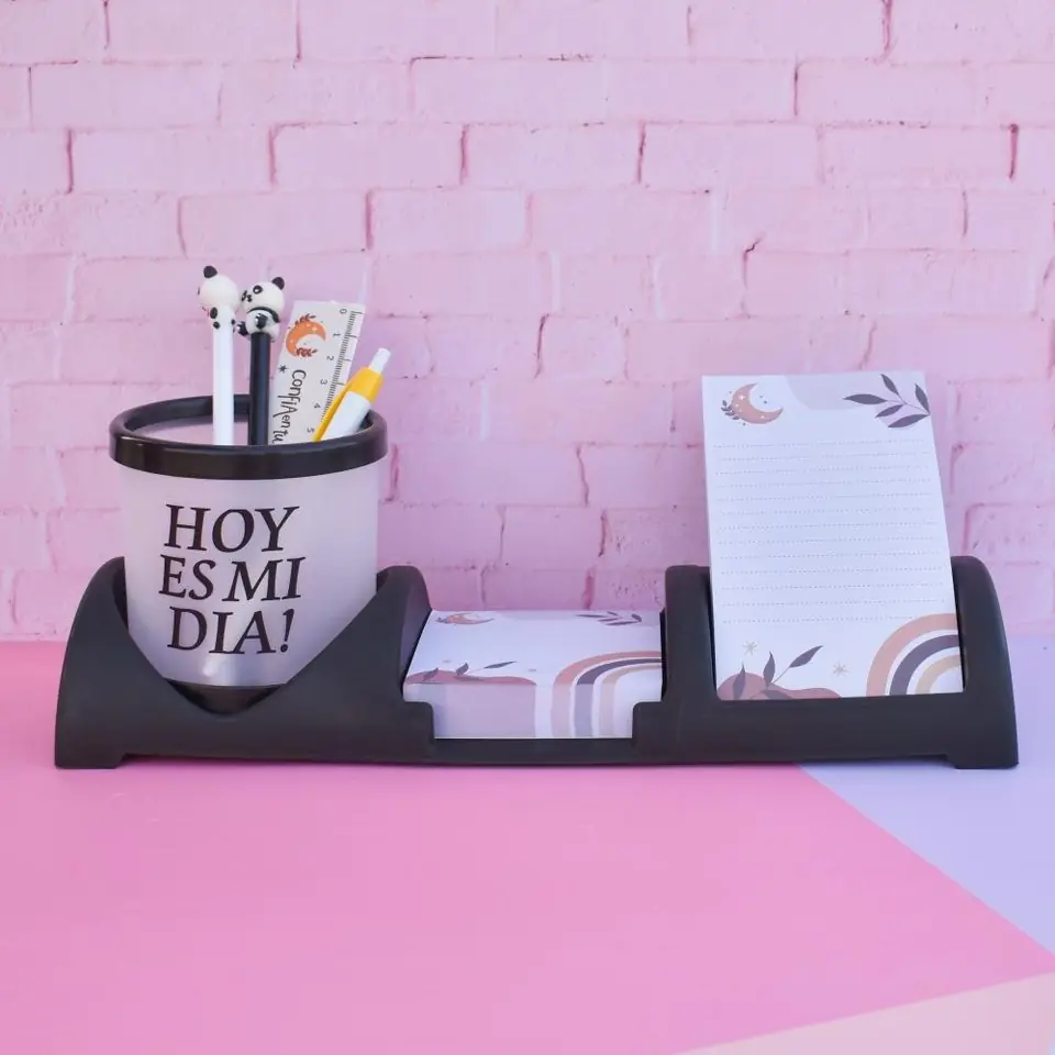 Set Organizadores de Escritorio " Hoy es mi dia! " Negro (Porta lapiz No Incluido) Cod 5850