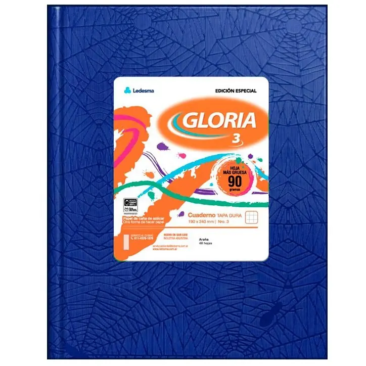 Cuaderno Tapa Dura Forrado Araña // GLORIA 100 HOJAS RAYADO (TAMAÑO GRANDE N°3 / A3) 19x24