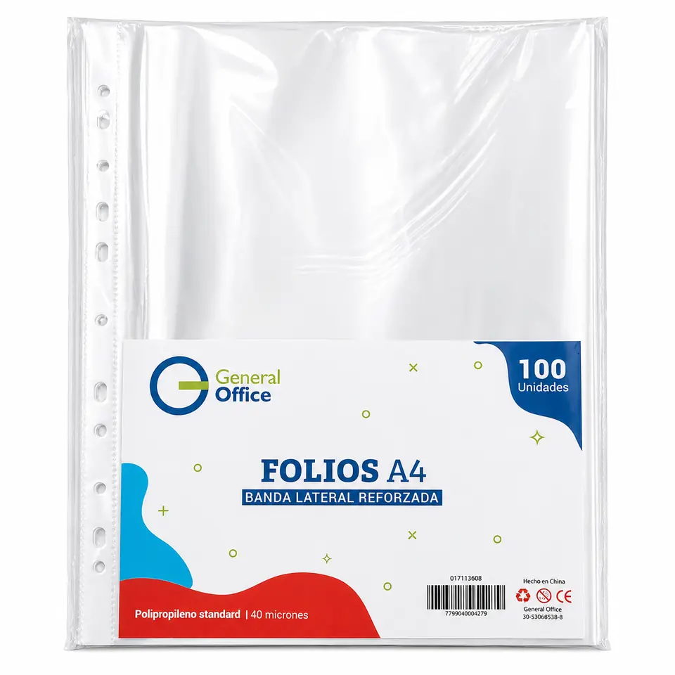 FOLIO A4 Reforzado BOLSA X 100 unidades CRISTAL (40 Micrones)