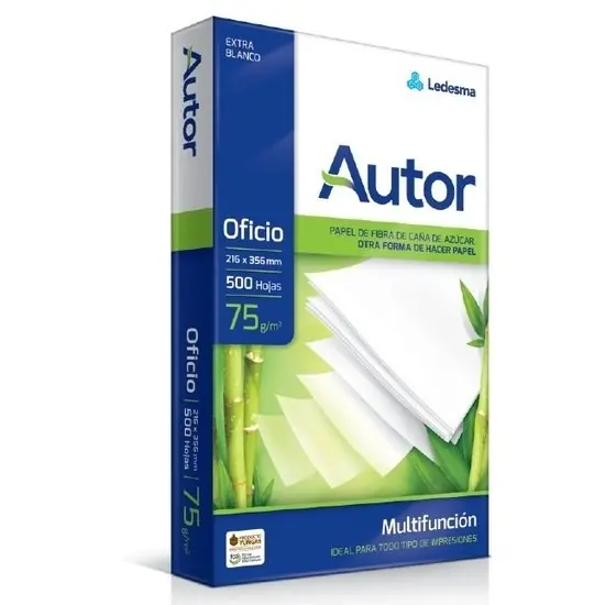 Resma de Papel " Autor " Oficio 75 Gr