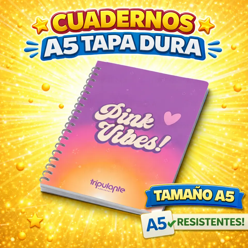 CUADERNOS C/ ESPIRAL 16 X 21 ” PINK VIBES! ” A5 TAPA DURA