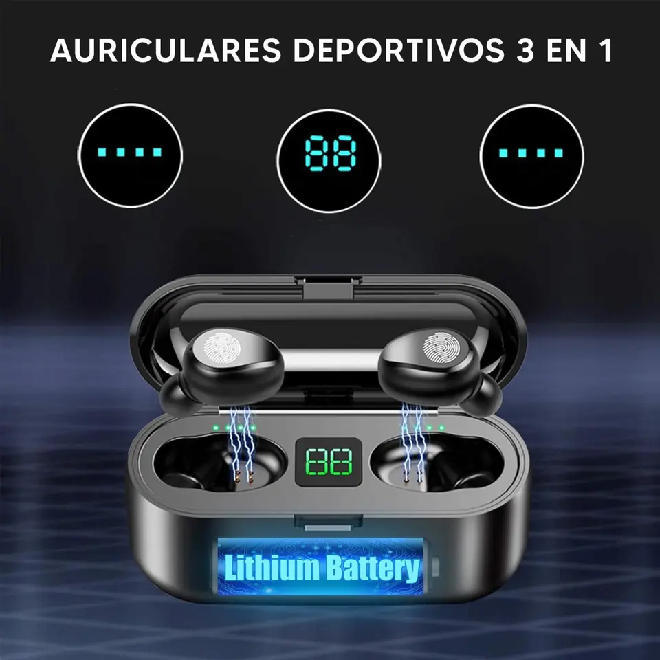 Auriculares TWS "F9 Touch" Inalambricos Bluetooth Premium (Negro)