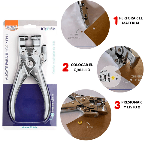 PINZA PARA COLOCAR OJALES + SACABOCADO BRW METAL + 50 OJALES GRATIS!