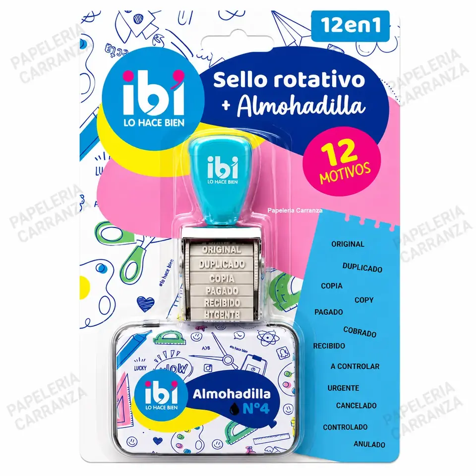 SET * OFICINAS Y COMERCIOS 12 EN 1 * SELLO ROTATIVO + ALMOHADILLA IBI CRAFT
