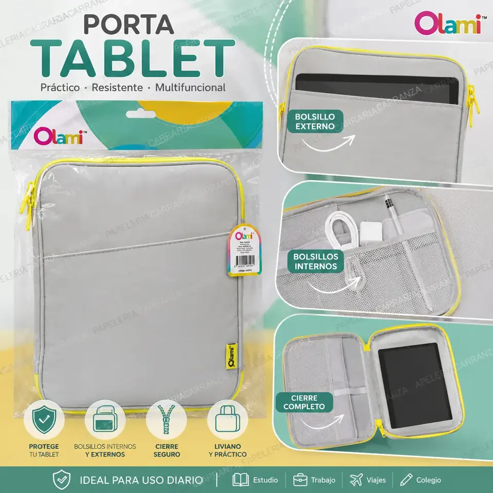 Porta Tablet Funda Reforzada - Olami - Con Cierre y Bolsillos
