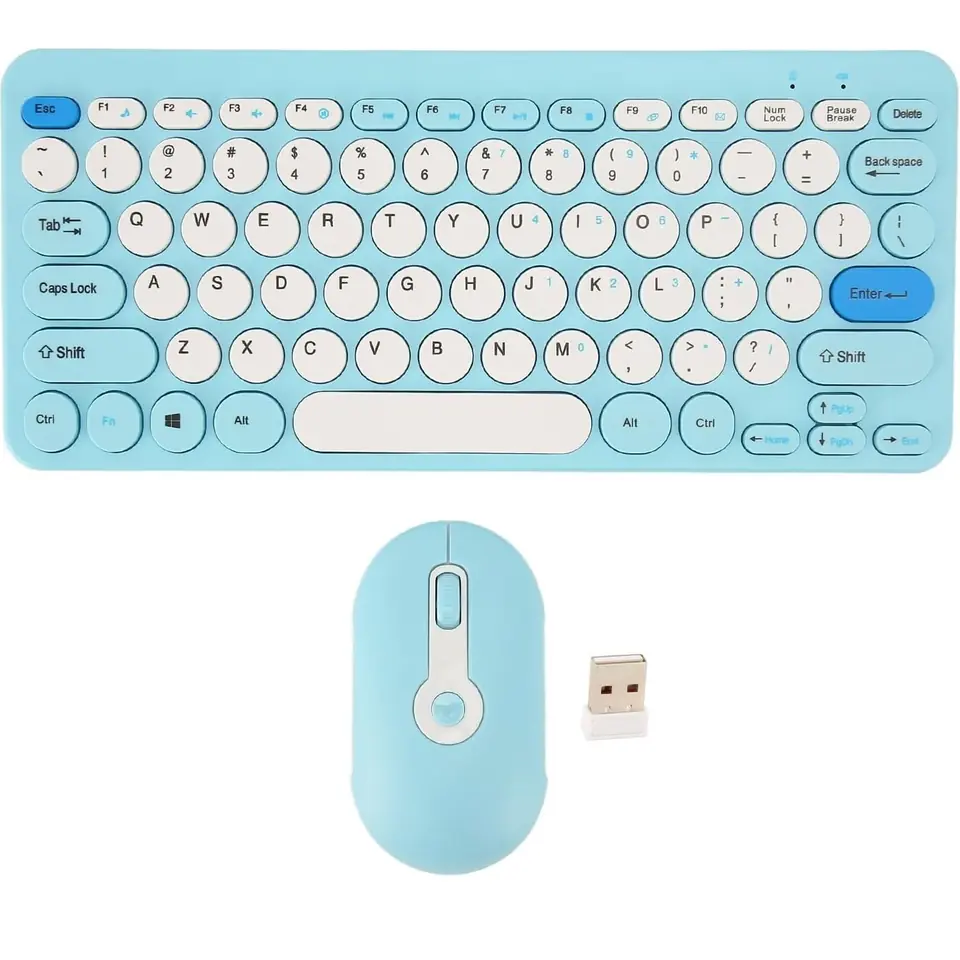 Combo Mini Inalámbrico * HK - 09 CELESTE PASTEL * ( Teclado + Mouse ) Pc Notebook Celular Tablet Mac
