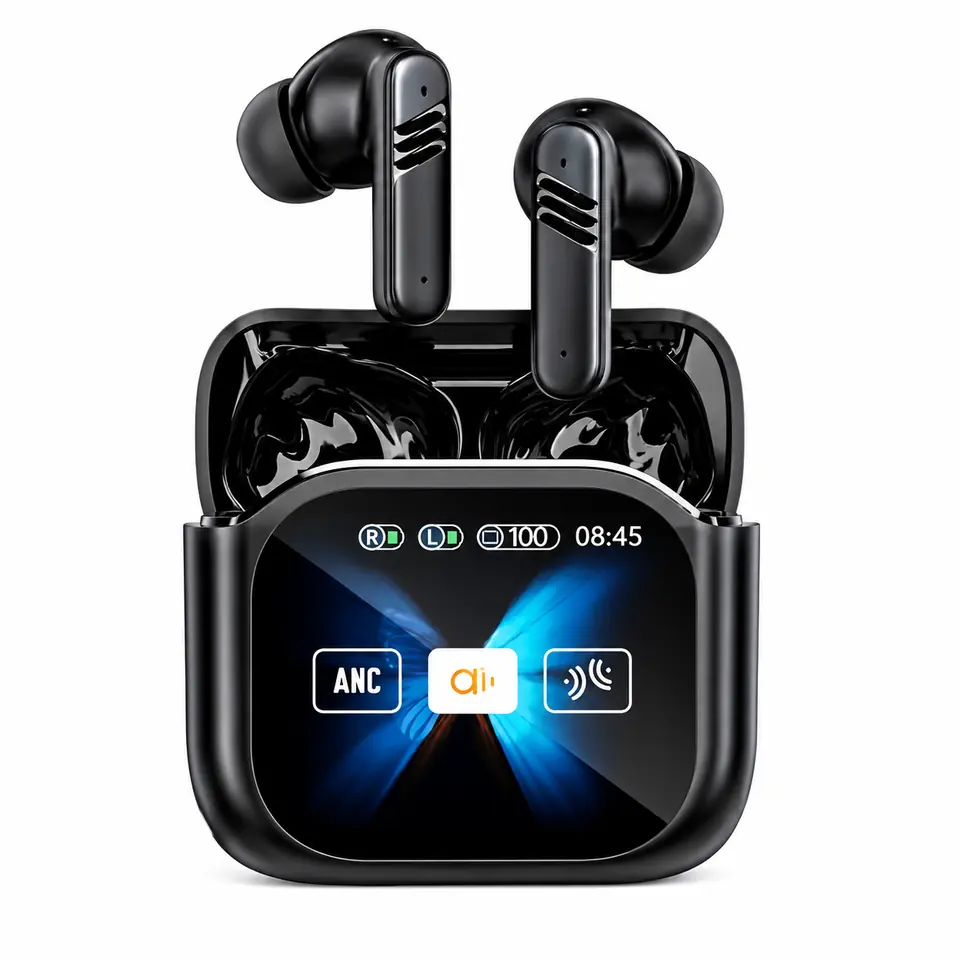 Auriculares * XAEA NOX NEGRO CON PANTALLA* ANC Y ENC PREMIUM Inalámbricos Bluetooth (Con Cancelación de ruido Optimizada)