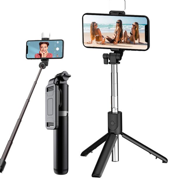 TRIPODE EXTENSIBLE SELFIE STICK - STARK - C/ FLASH (Tripode y Palo de Selfie con Boton Bluetooth) Creadores de contenido
