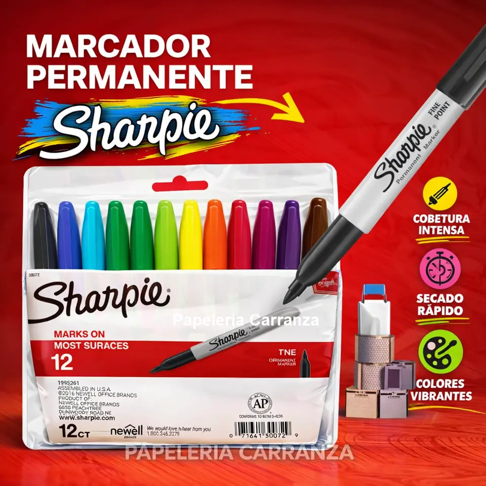 MARCADORES SHARPIE x 12 colores Clásicos Punta Fina Blister