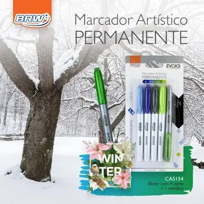 MARCADORES INDELEBLE BRW **WINTER** x 5 - PUNTA FINA - (Incluye 1 metalizado)