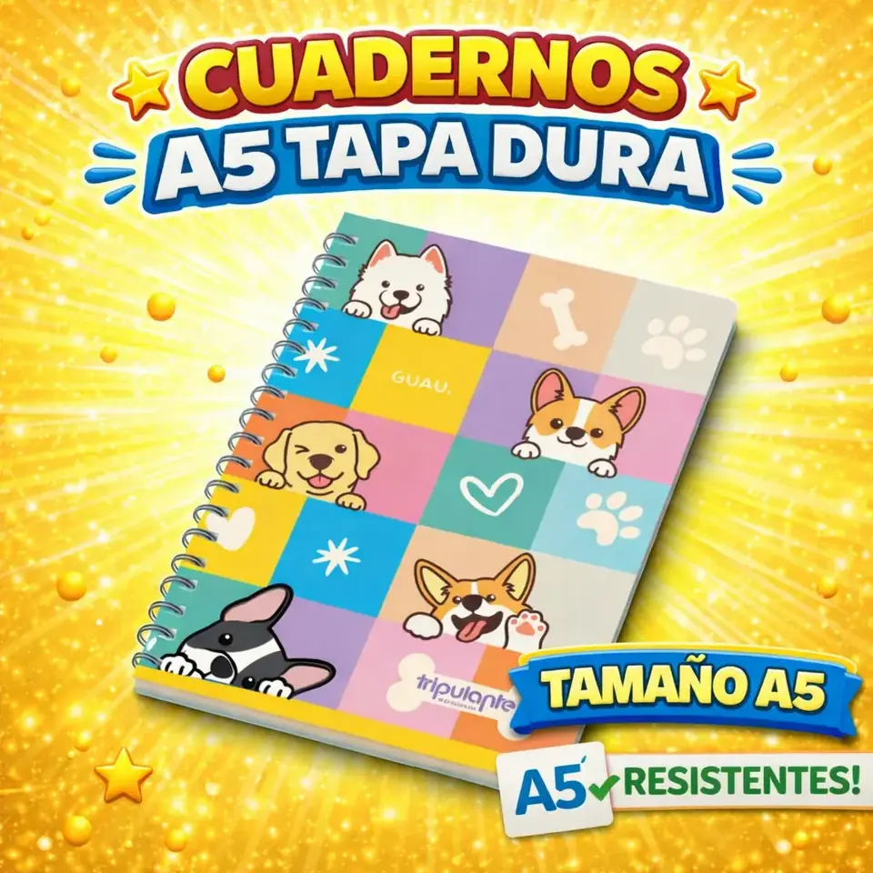 CUADERNOS C/ ESPIRAL 16 X 21 ” PERRITOS ” A5 TAPA DURA