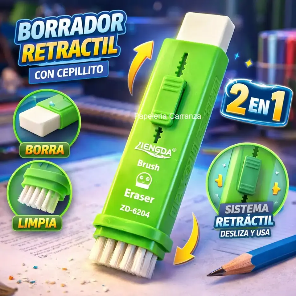 Borrador Retractil + Cepillito de Limpieza ZHENGDA 2 en 1