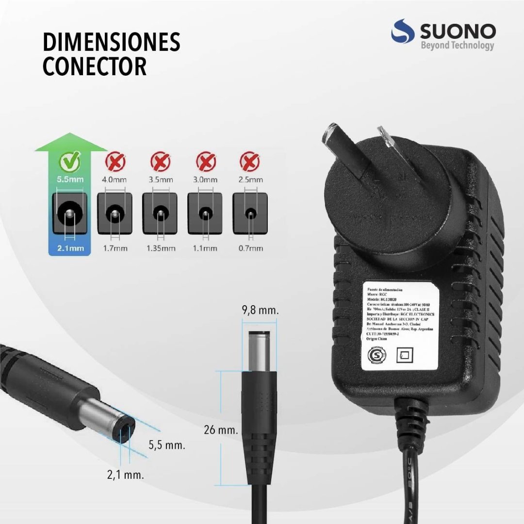 Transformador "Suono" 2A a 12 V (5.5mm)
